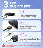 avedio links HDMI Splitter 1 in 2 Out [w/ 4 Ft Hdmi Cable]Not for Extended