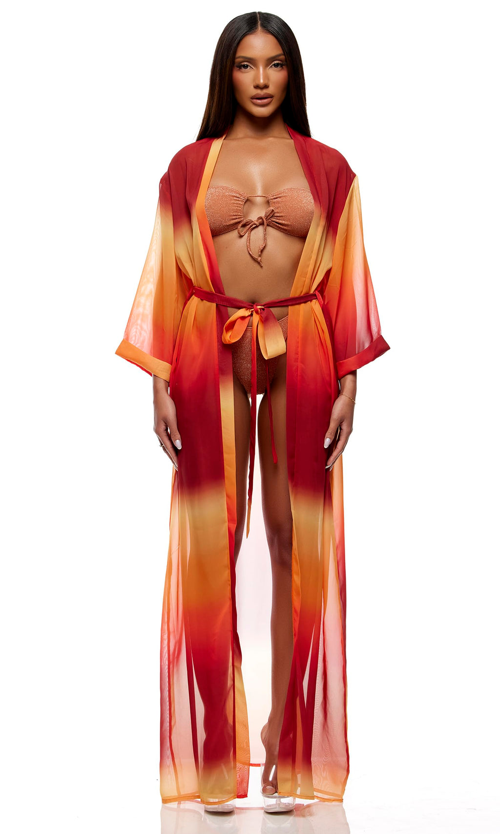XL Forplay Women's Termoli Mesh Pool Kimono Ombre Swim Cover Up