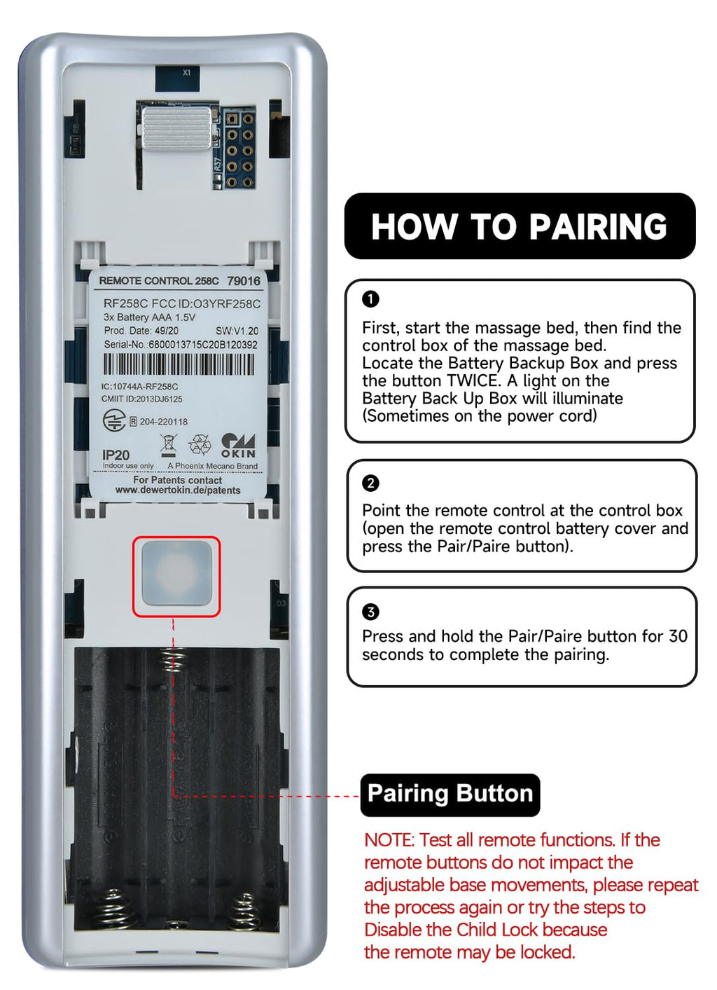 ZWP RF258C Replacement Remote Control Compatible for Ergomotion V400 V330 E6+