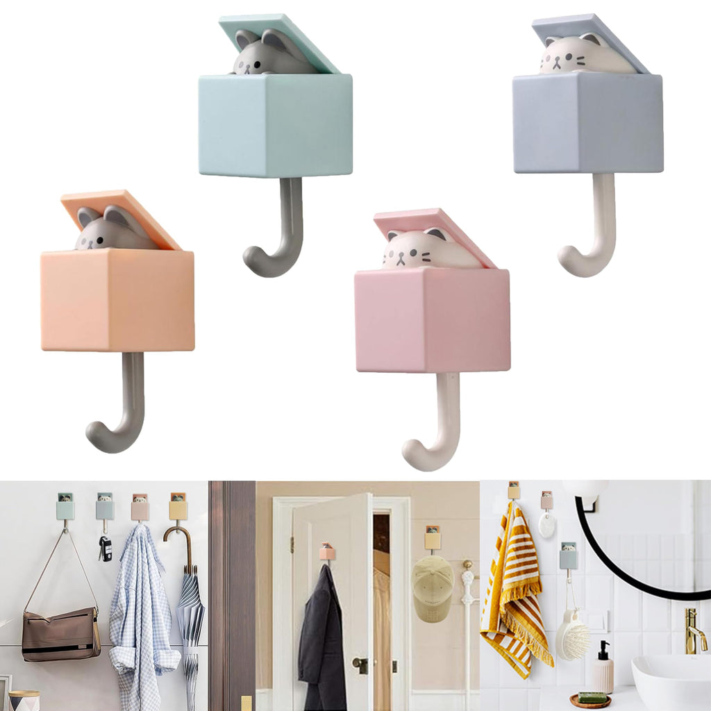 FUZSKWID 4Pcs Cute Self Adhesive Towel Hooks -Max Load 10LB,Heavy Duty Utility