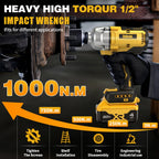 Cordless Impact Wrench 1/2 inch for Dewalt 20V Battery, 1000N.m Impact Driver