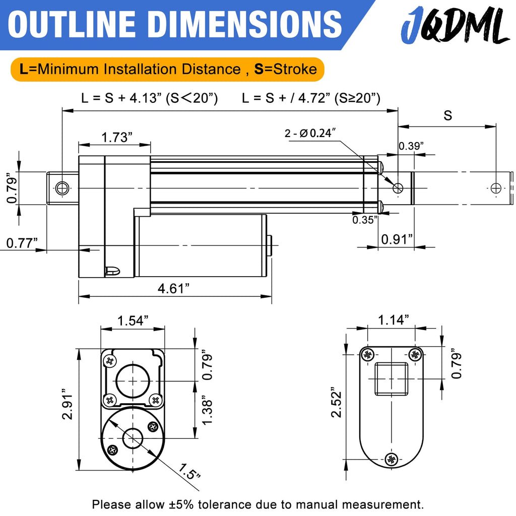 JQDML 12V High Speed Linear Actuator - 28 Inch Stroke, 66lbs/300N, 1.77"/s