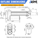 JQDML 12V High Speed Linear Actuator - 28 Inch Stroke, 66lbs/300N, 1.77"/s