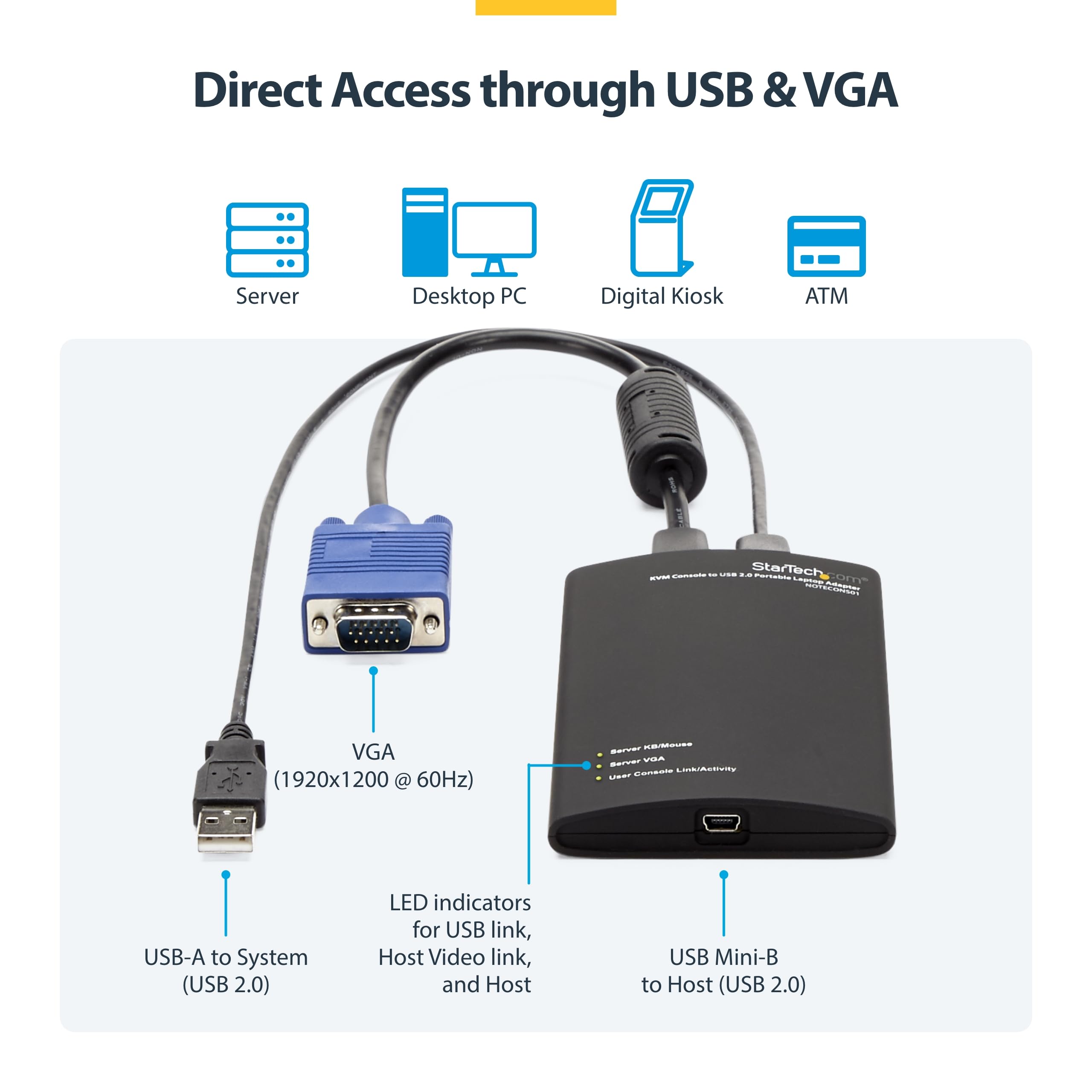 StarTech.com Portable Laptop Crash Cart Adapter for Server Management, USB/VGA