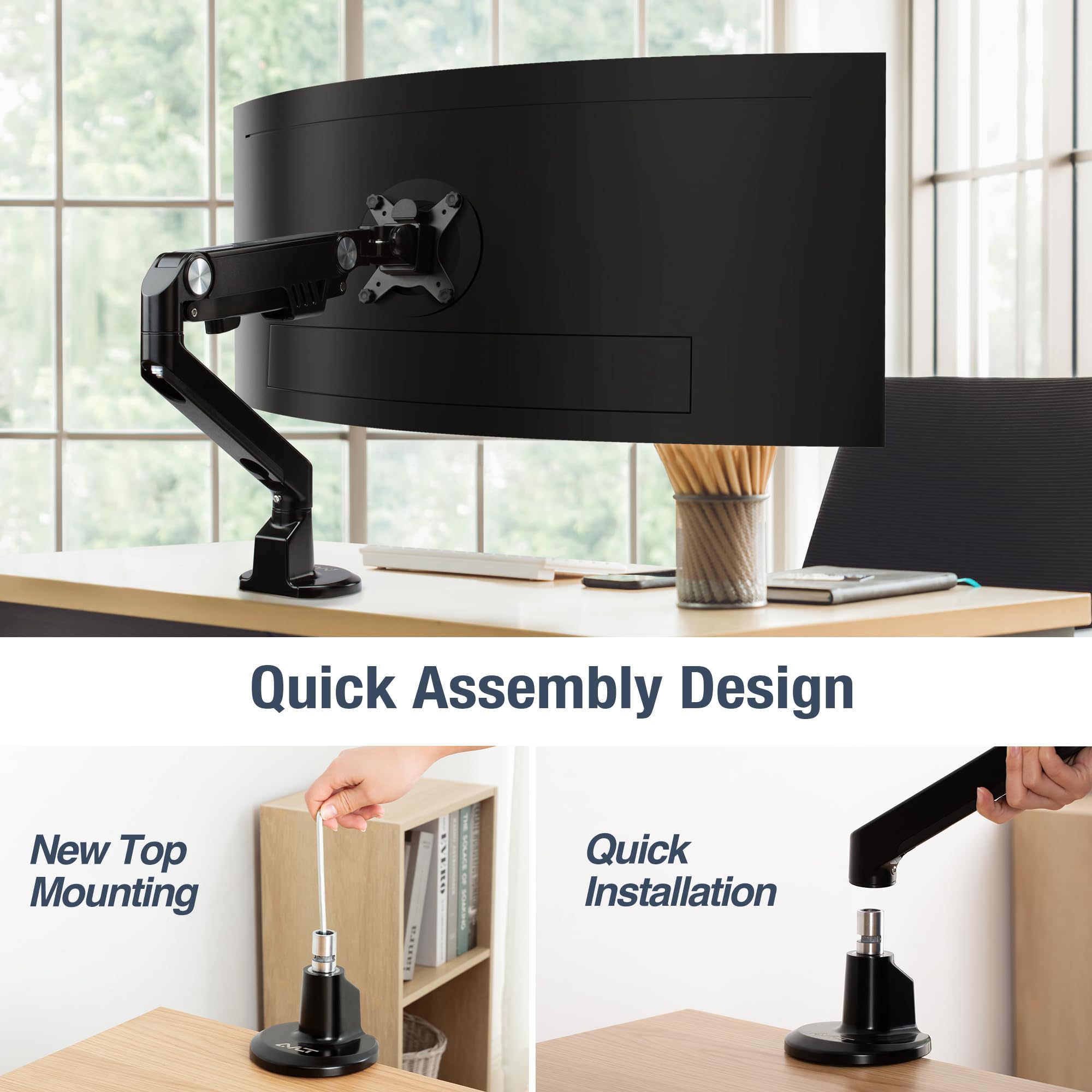 AVLT Single Monitor Arm Desk Mount 13–38 inch  Full Motion VESA Ultrawide Black