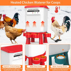 Heated Chicken Waterer 11L Anti-Freeze Poultry Drinker 4 Cups Dark Red
