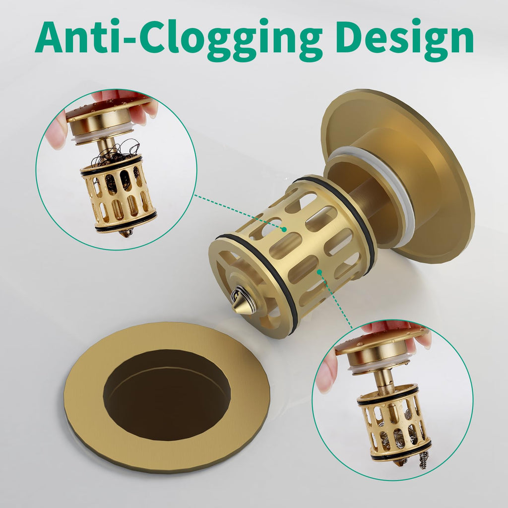 HEROBAI Bathroom Pop up Drain Without Overflow, Anti-Clogging Vessel Sink Drain
