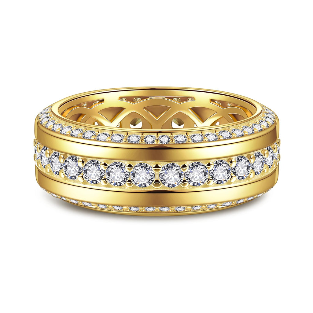 LOIPURI Men's Wedding Band 14K Gold Plated Wedding Ring with 3 Row Classic