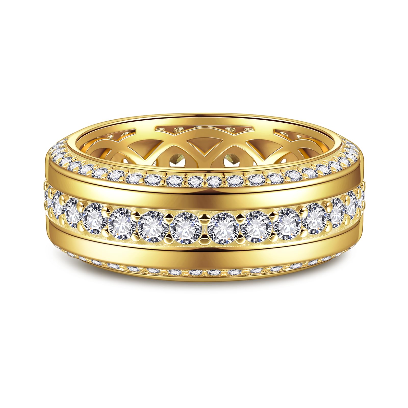 LOIPURI Men's Wedding Band 14K Gold Plated Wedding Ring with 3 Row Classic