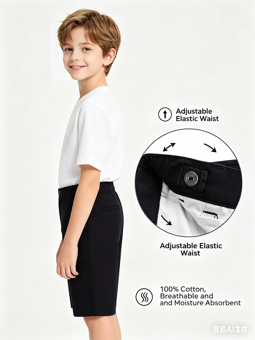 Bienzoe Boys School Uniform Shorts: Flat Front Cotton Bermuda - Adjustable Waist - Breathable for Church Outdoor - Aged 9-10 Black Size 10