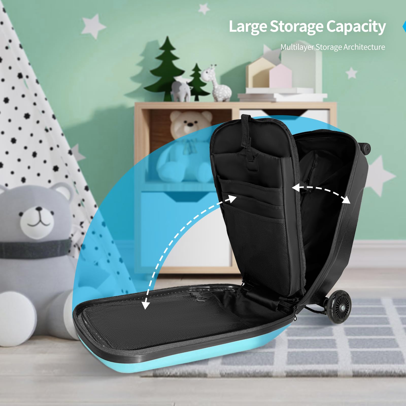 TABU 21" Scooter Suitcase for Kid&Adult,Ride On Scooter Luggage,Light Blue
