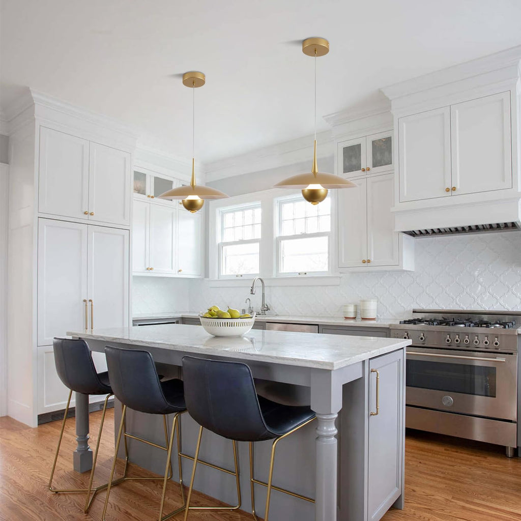 Fulesi Vintage Led Pendant Light Farmhouse Gold Metal Ceiling Lights Mid Century Modern Pendant Lighting Industrial Large Pendant Light for Kitchen Island Bedroom