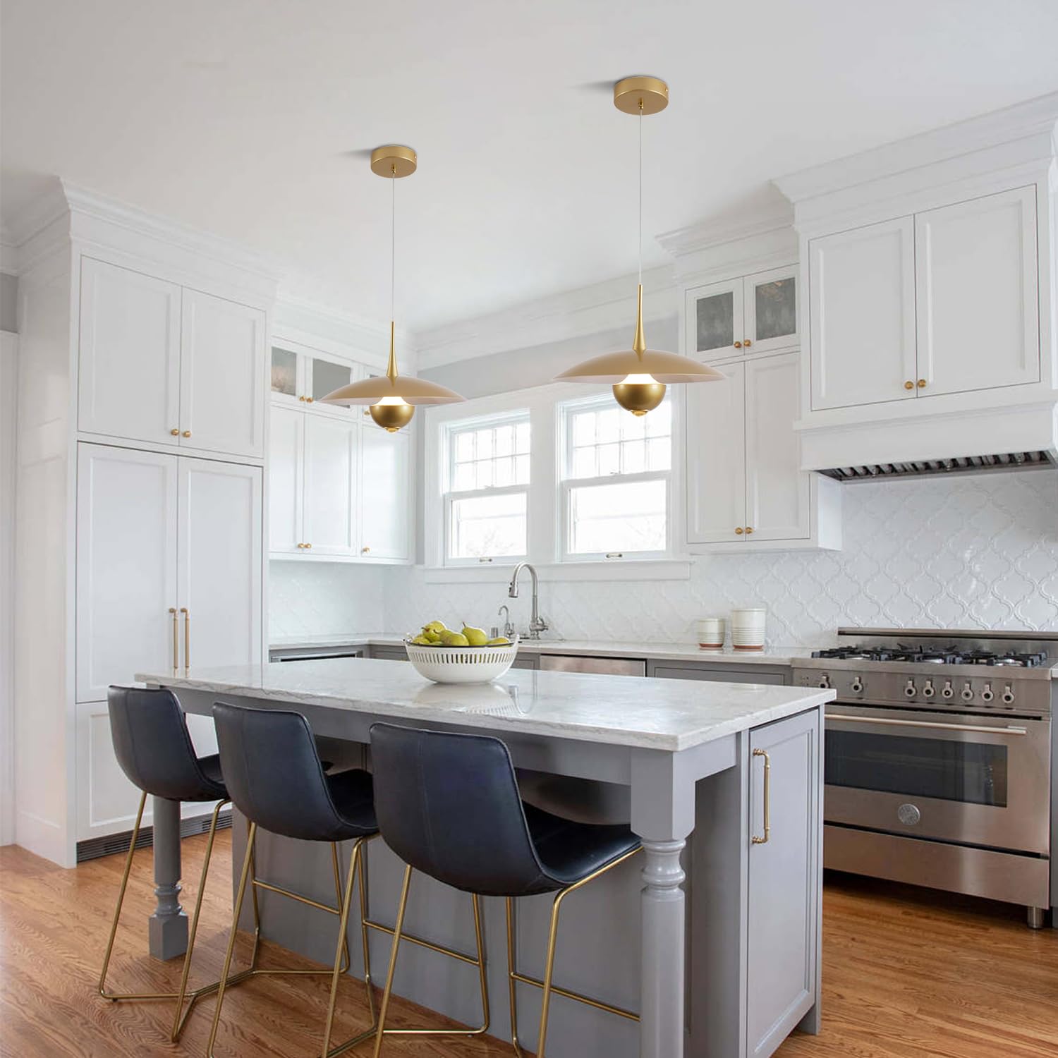 Fulesi Vintage Led Pendant Light Farmhouse Gold Metal Ceiling Lights Mid Century Modern Pendant Lighting Industrial Large Pendant Light for Kitchen Island Bedroom
