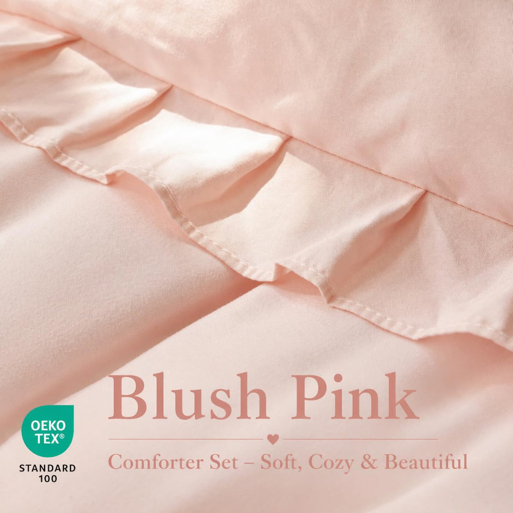 JANZAA Blush Pink Comforter Set Queen – Soft Microfiber, Lightweight All Season