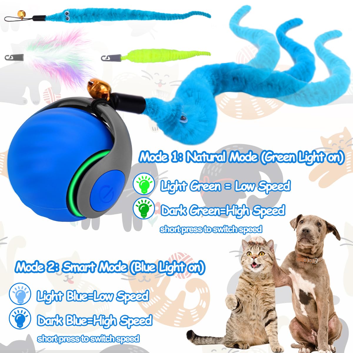 Interactive Cat Toy Ball - Speedy Cat Toys for Indoor Cats with Feather Tails
