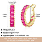 GLOQUAT Gold Pink Earrings Fuchsia Hoops for Women 14K Gold Plated Hot Pink