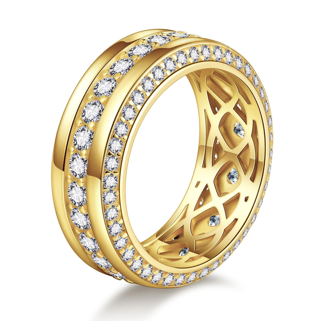 LOIPURI Men's Wedding Band 14K Gold Plated Wedding Ring with 3 Row Classic