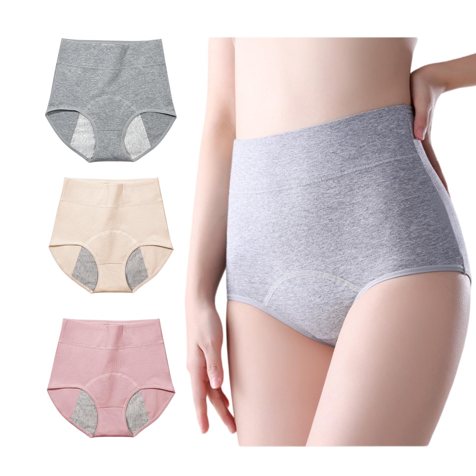 3 Pack Women's Incontinence Underwear Washable, Double Elastic High Waist Adult