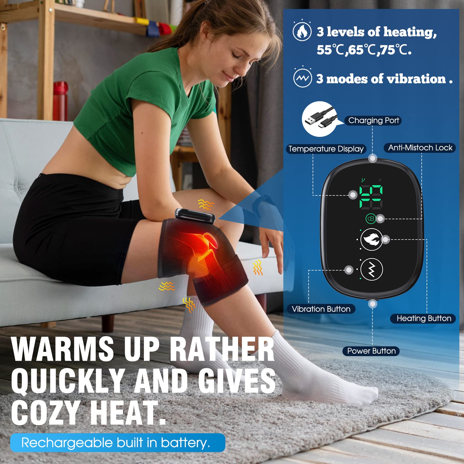 MOAJAZA Knee Massager w/ Heat & Vibration Heated Brace Arthritis Relief