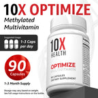10X Health Optimize Methylated Multivitamin for Men and Women - 90 Capsules, 34 in 1 Formula with 800 mcg of Vitamin B12, 5-MTHF, NAC - Methyl B Complex