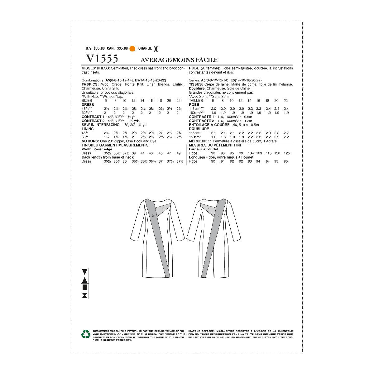 Vogue Patterns Misses' Dress, 14-16-18-20-22, Orange