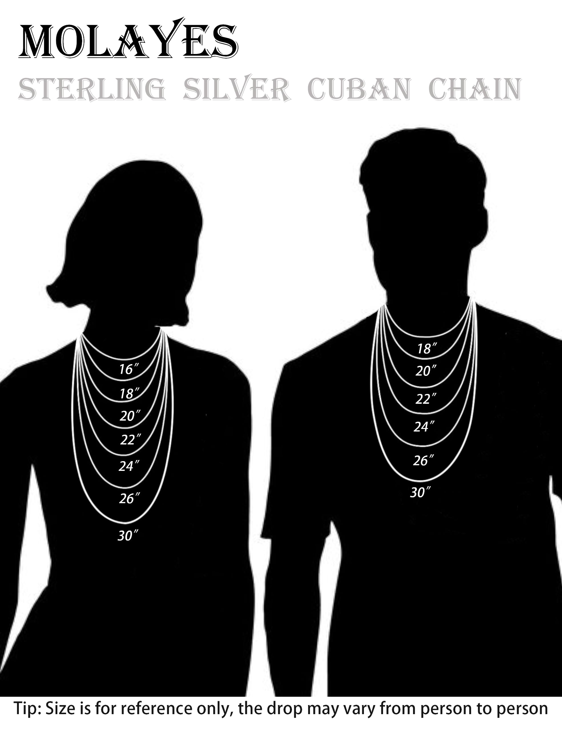 MOLAYES Solid 925 Sterling Silver 3.5mm Cuban Link Curb Chain Necklace for Men