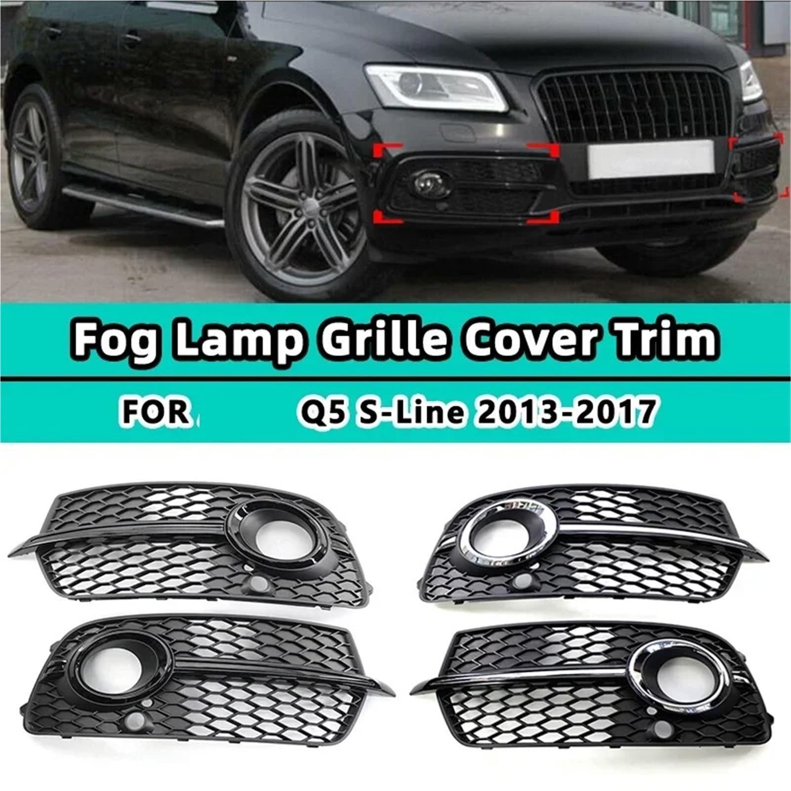 Front Fog Light Lamp Lower Cover Grille Compatible With Audi Q5 Sport S-line