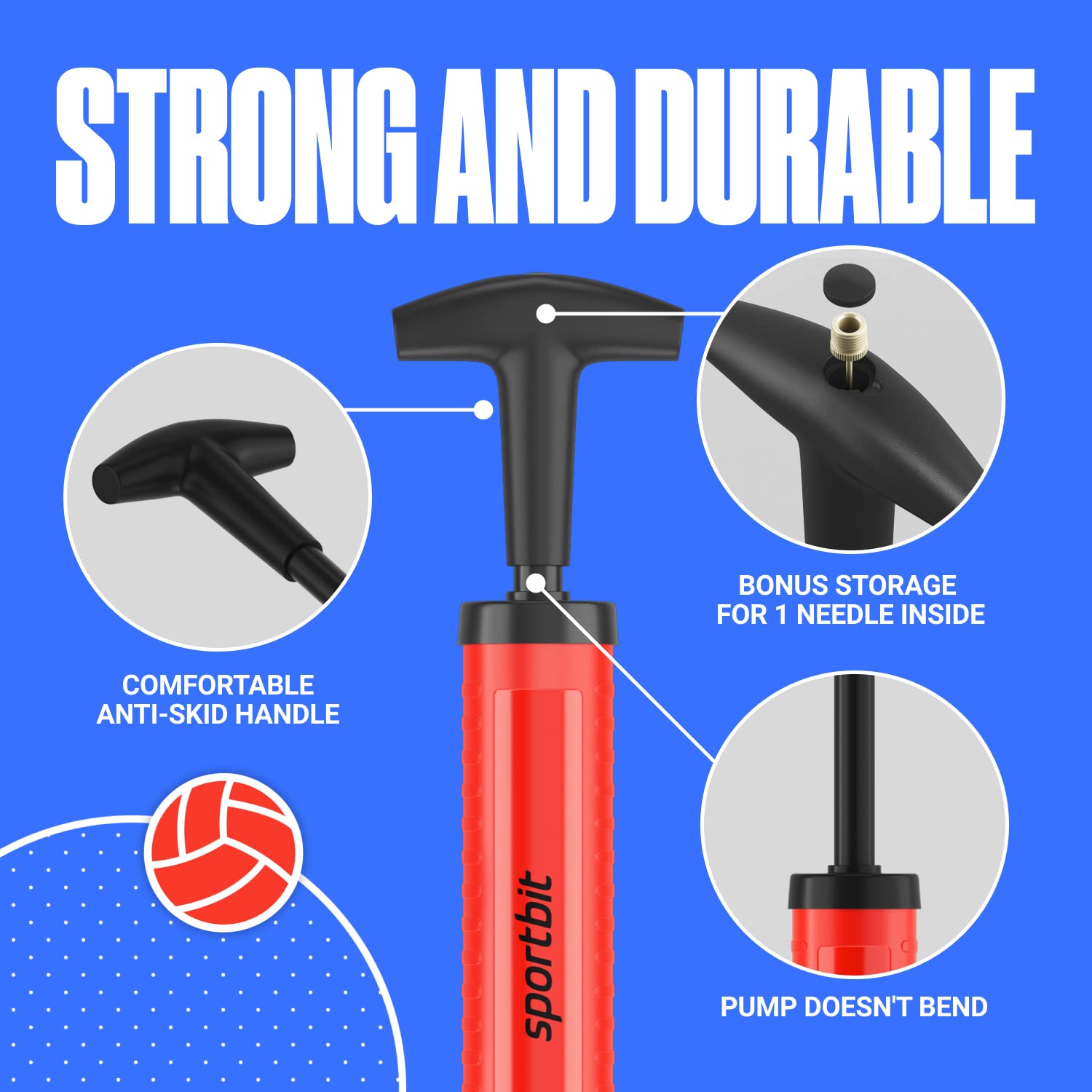 SPORTBIT Ballpump for Sports Balls - Basketball Pump for Sport Balls - Football