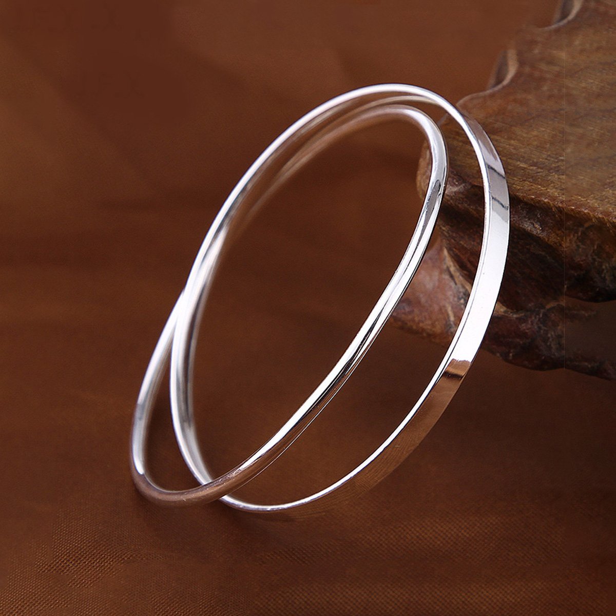 Merdia 990 Solid Sterling Silver Polished and Rough Twisted Bangle Bracelet for