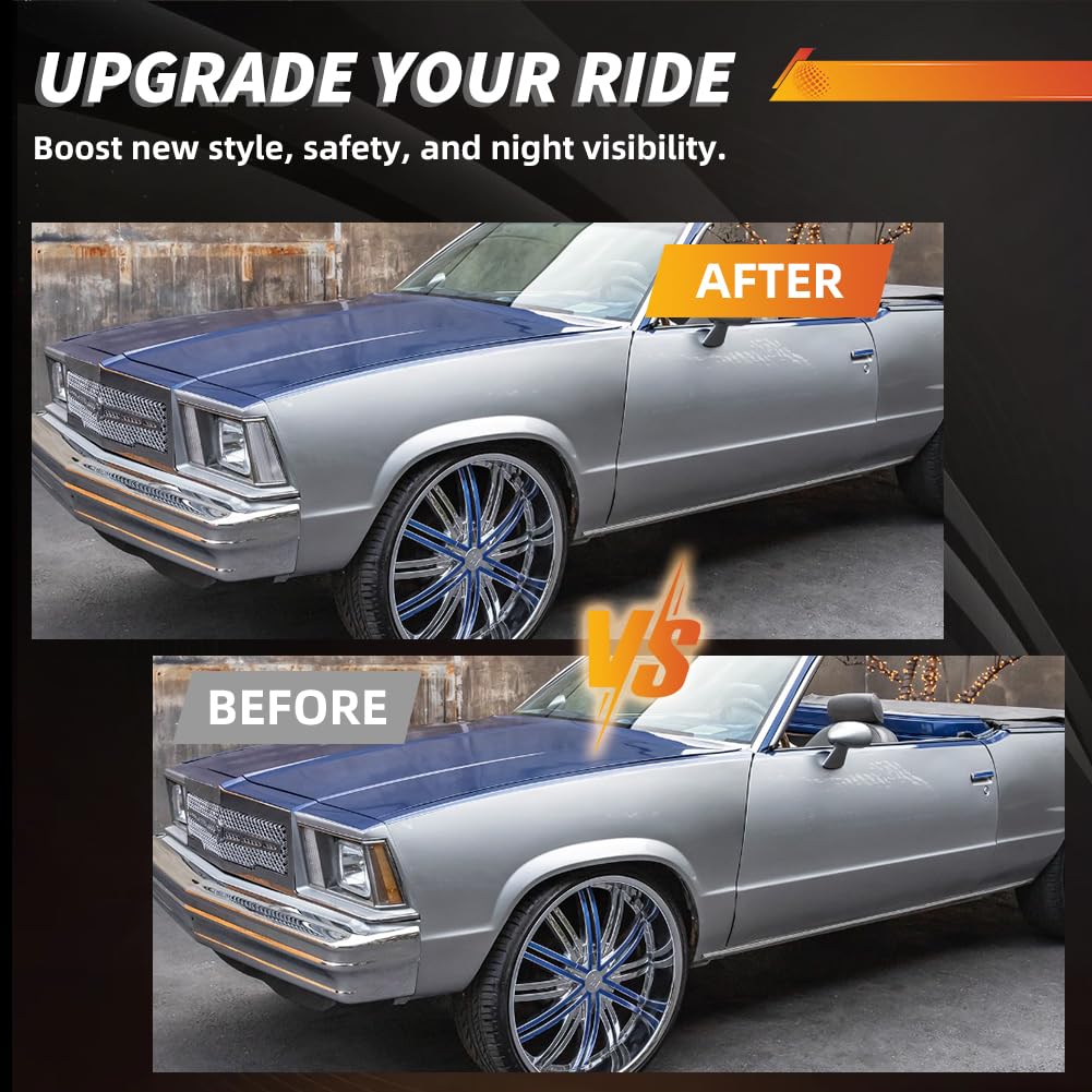 MOTRUM Front Side Marker Lights Housing Compatible with 1978-1979 GMC Caballero, 1978-1979 Chevro-let Malibu/El Camino, [DOT] [IP67 Waterproof] Turn Signal Marker Light Cover [No Bulbs], Clear Lens