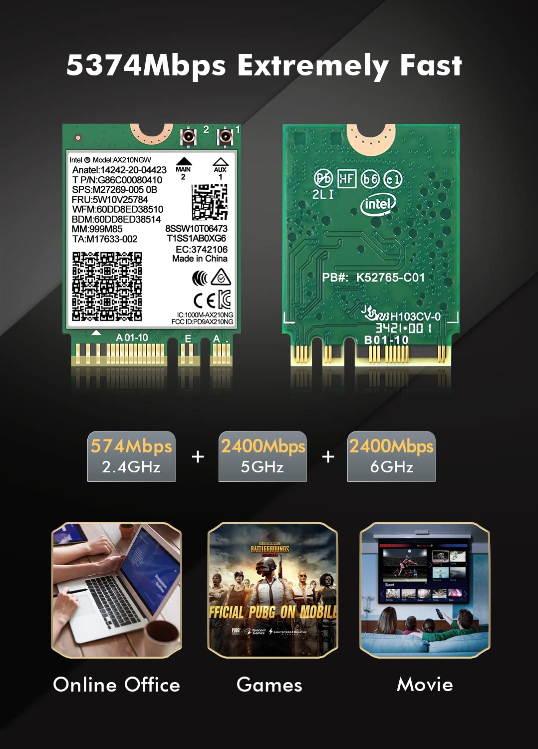 WiFi 6E Wireless Card Intel AX210 NGW Bluetooth 5.3 Tri-Band 5400Mbps Network