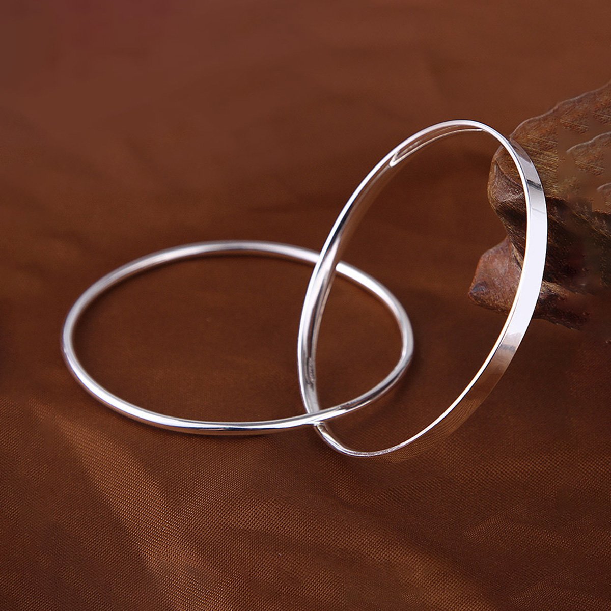 Merdia 990 Solid Sterling Silver Polished and Rough Twisted Bangle Bracelet for