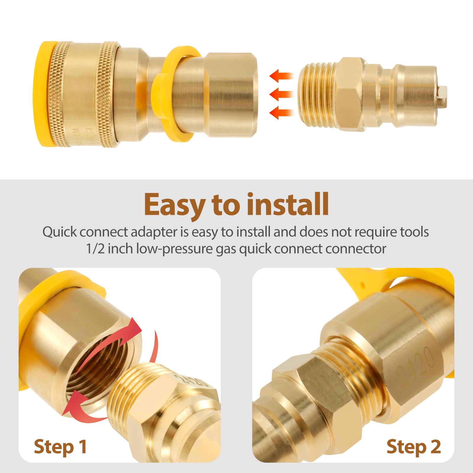 Janoiuc 1/2 Inch Gas Quick Connect Kit, 1/2 Inch Propane Quick Connect Fittings, Natural Gas Quick Connect Fittings