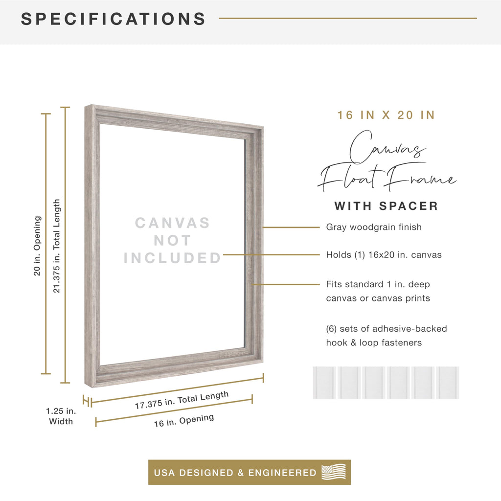 MCS Canvas Float Frames 16x20 Frame, Gray Woodgrain Finish Frame for Finished