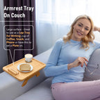 SINWANT Bamboo Couch Arm Tray Clip On Foldable Sofa Table with Phone Holder