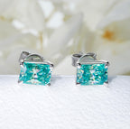 GIGAJEWE Blue Green Color Moissanite Stud Earrings Radiant Cut Moissanite