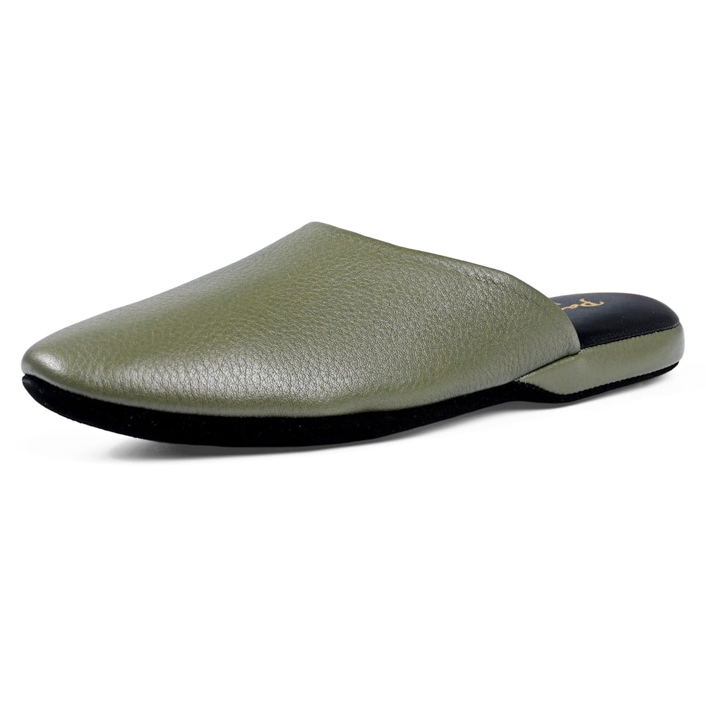 PAMIR Women's Genuine Full-Grain Leather Scuff Slippers, Avocado, US 7 M