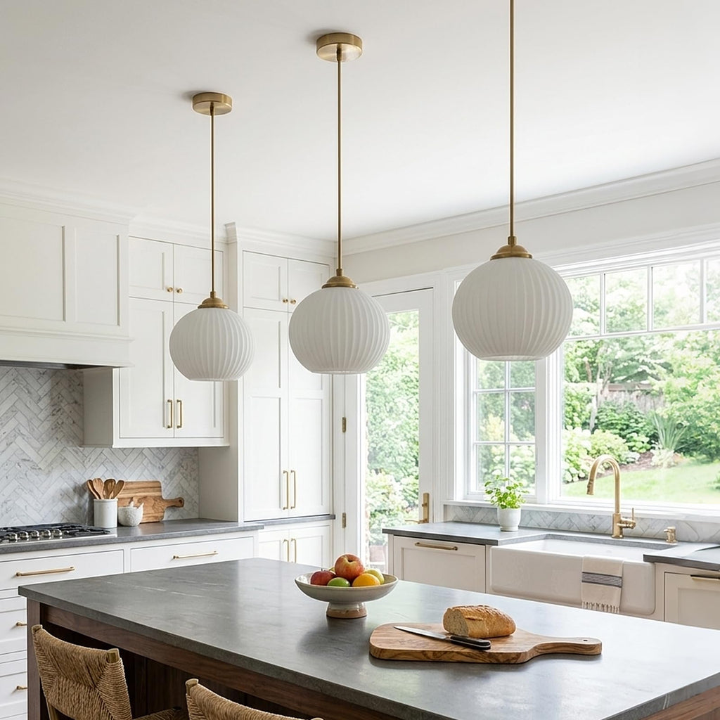 KCO Lighting Gold White Glass Globe Pendant Light Mid Century Kitchen Island