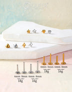 OUFER 18G 6mm G23 Titanium Heart Stud, Flat Back Threadless Silver Jewelry for