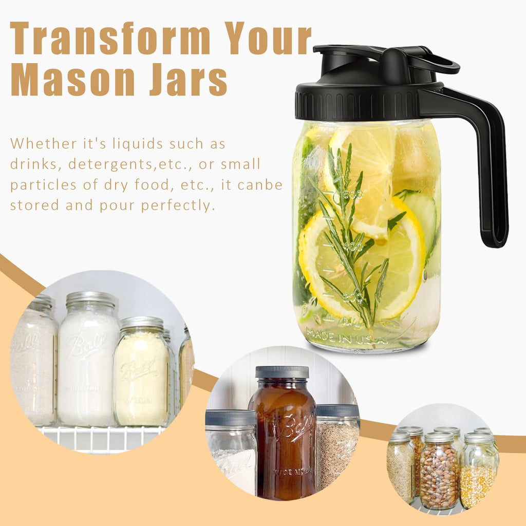 Pack of 2 Mason Jar Pour Spout Lid for Wide Mouth Mason Jars, Mason Jar Pitcher