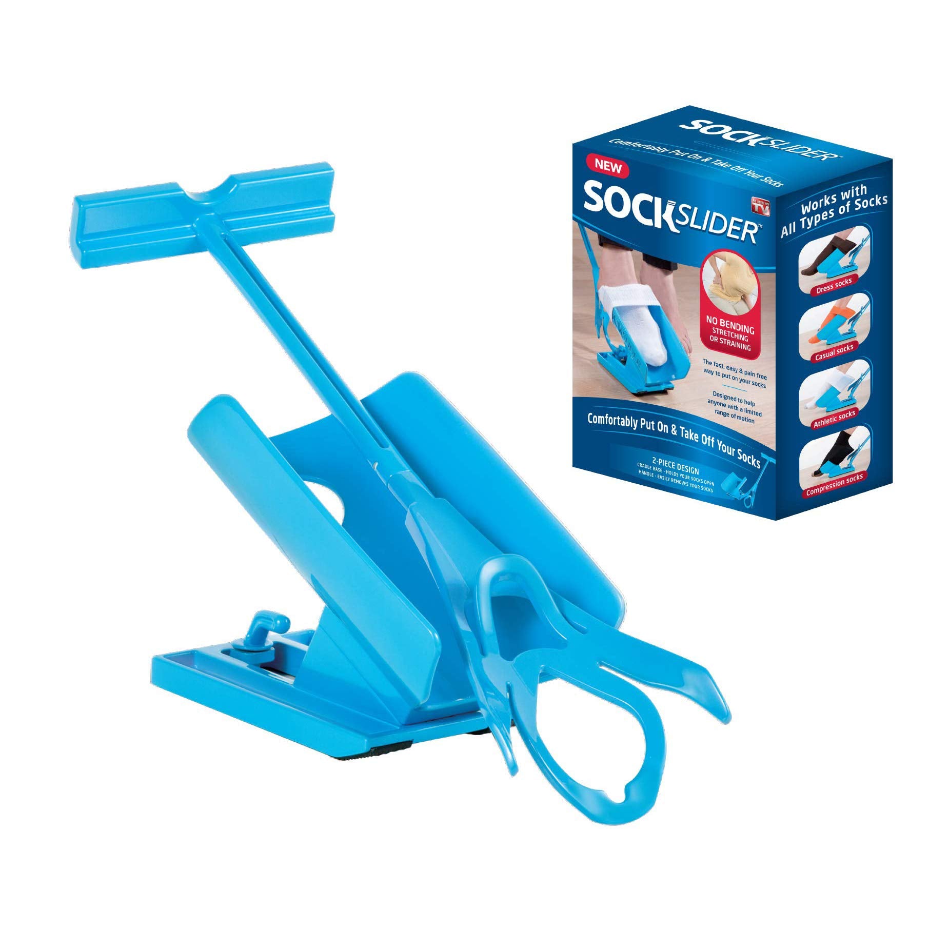 Sock Slider Sock Aid Kit & Shoe Horn Easy On Off Dressing Aid Blue Travel