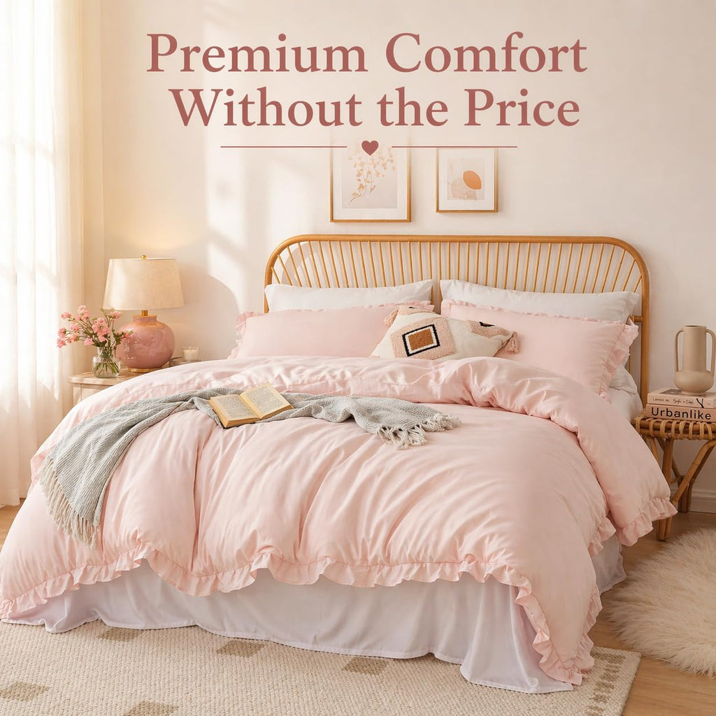JANZAA Blush Pink Comforter Set Queen – Soft Microfiber, Lightweight All Season