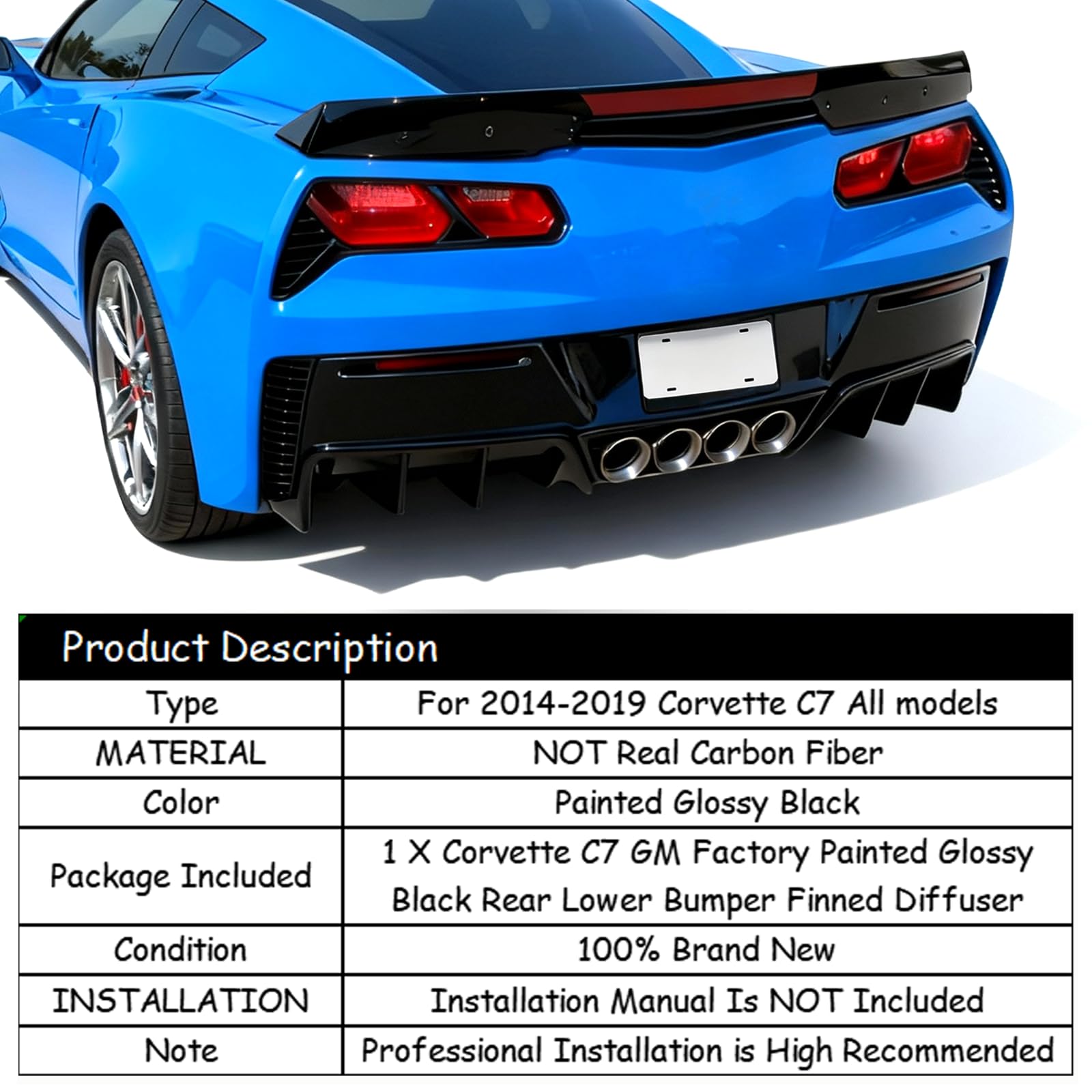 skkyoro Rear Bumper Diffuser Compatible with Chevy Corvette C7 2014-2019 All