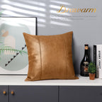BRAWARM Tan Leather Throw Pillow Covers 22 X 22 Inches - Faux Leather Pillow