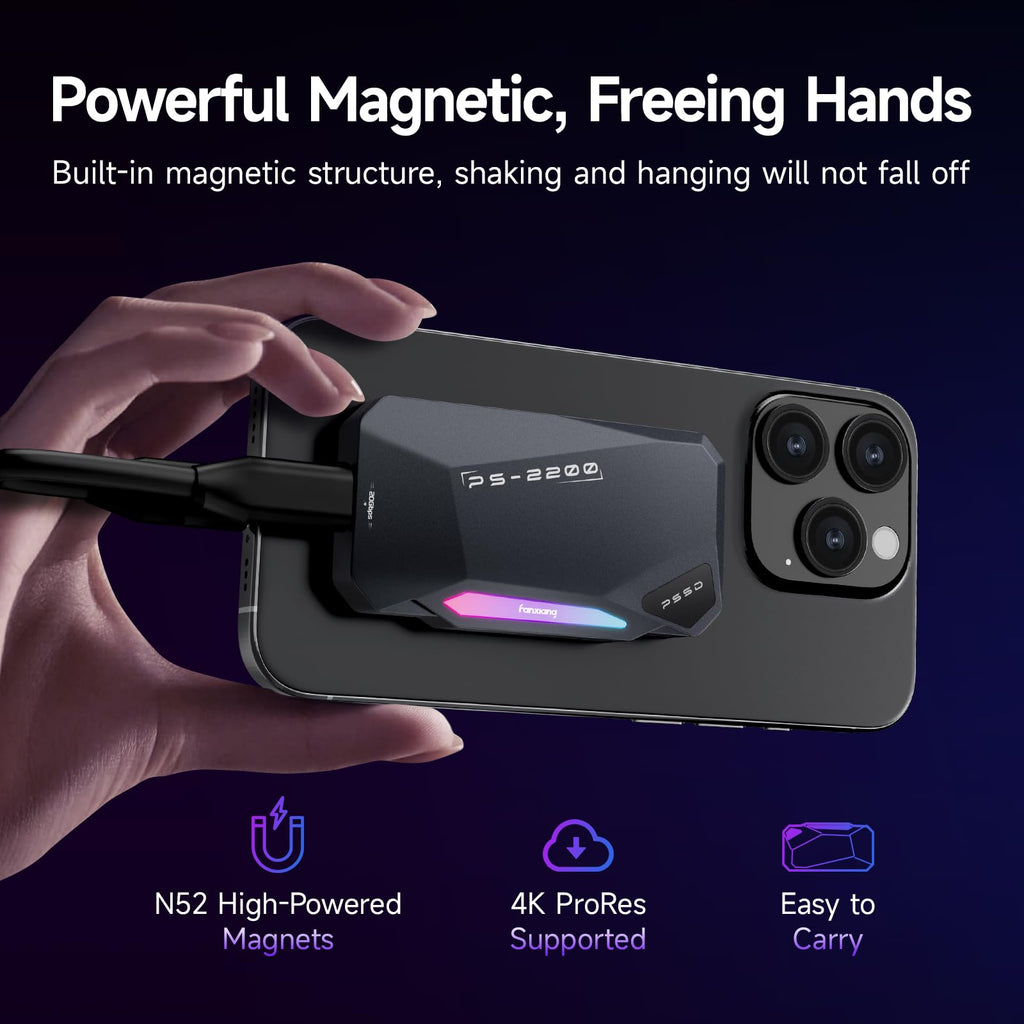 500GB Magnetic Portable SSD,2050MB/s Type-C USB 3.2 Gen 2x2 External SSD,4K
