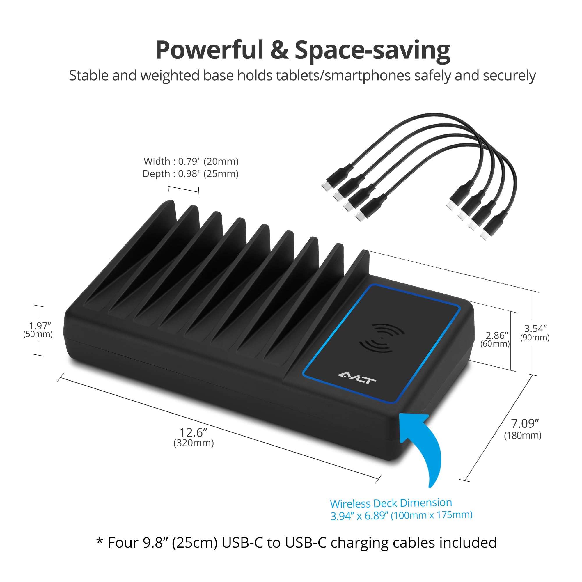 AVLT 150W 10 Port USB Charging Station Qi Wireless Charger Organizer Black