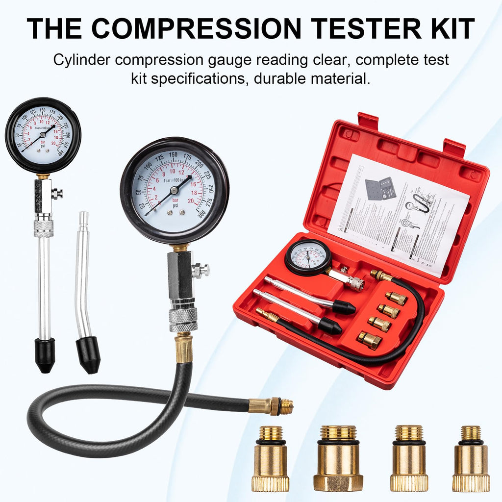 Clatoon 8PC Engine Cylinder Compression Tester Kit Petrol Gas Small Engine