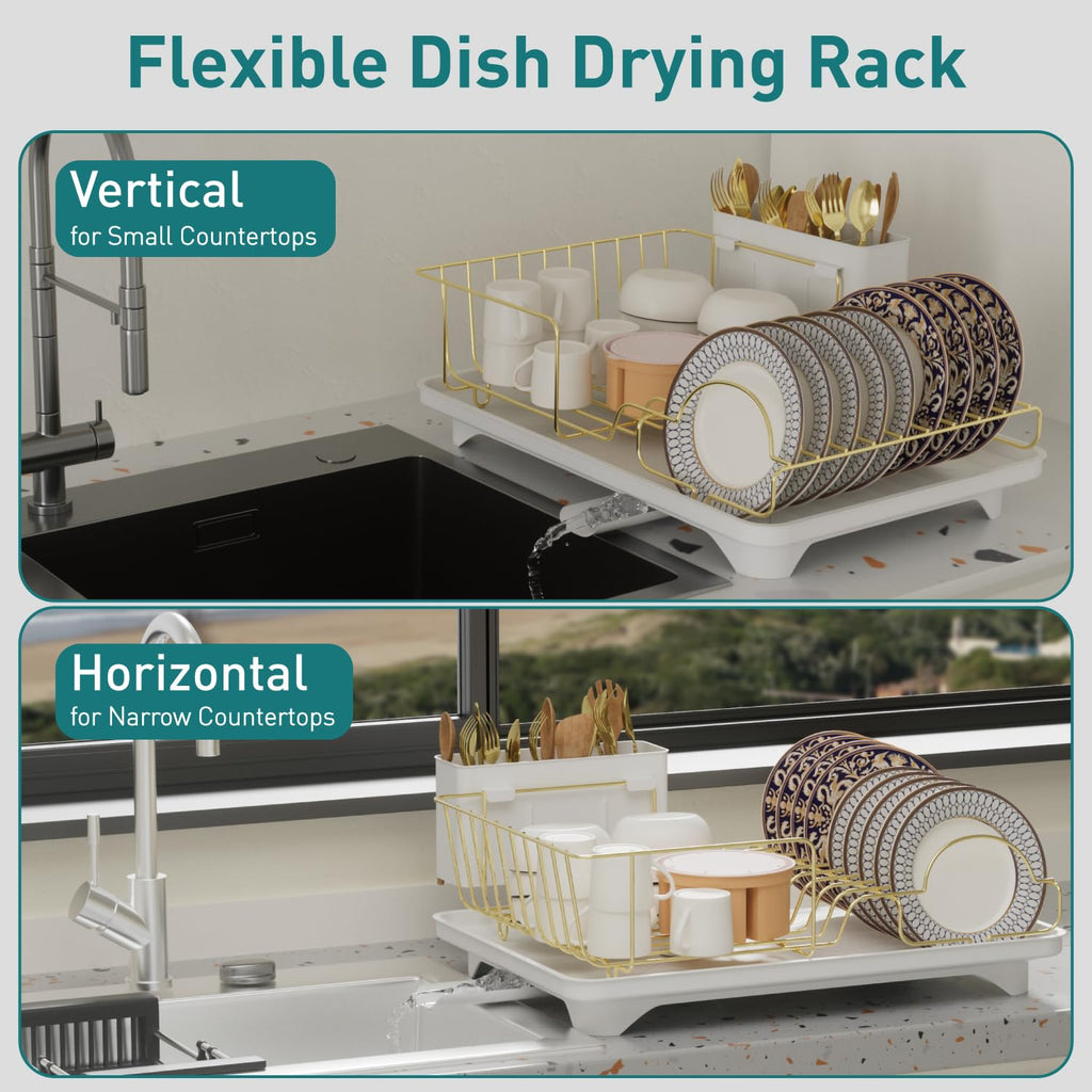 Buruis Gold Stainless Steel Dish Drying Rack Large Kitchen Countertop Organizer