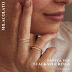 MILACOLATO 14K Gold Plated 1.3mm Thin Stackable Rings for Women - Minimalist Non Tarnish Cubic Zirconia Half Eternity Band Rings - Dainty Trendy Statement Stacking Rings Set G 6