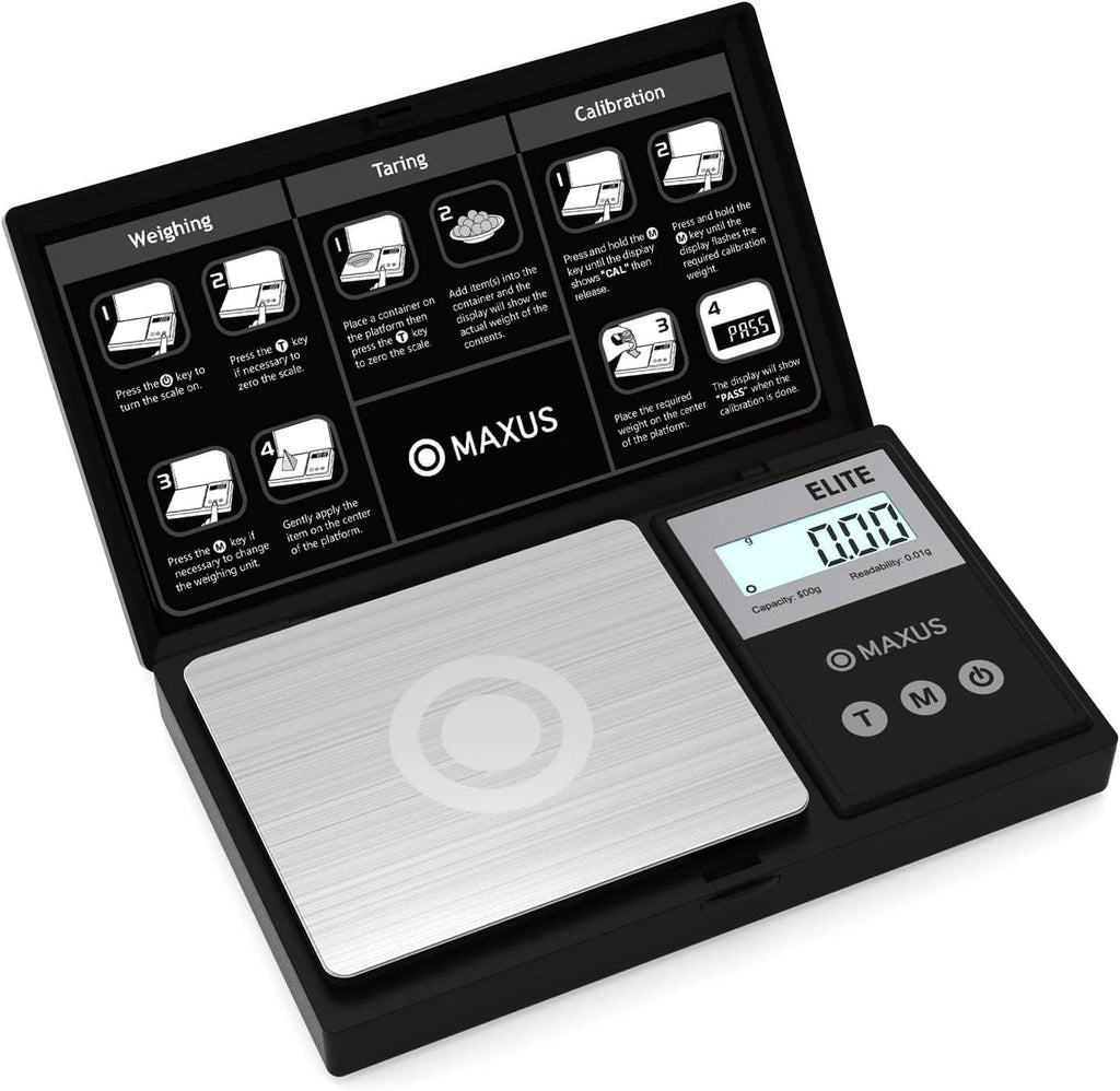 MAXUS Digital Pocket Gram Scale 500g x 0.01g High Precision with Tray, Weighs